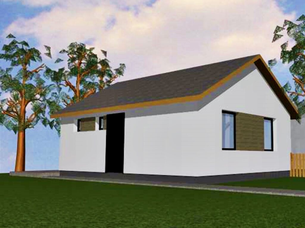 A HÁRS Kendercell mintaház látványterve, fókuszban a páraáteresztő szerkezettel és a kiváló hőszigeteléssel.